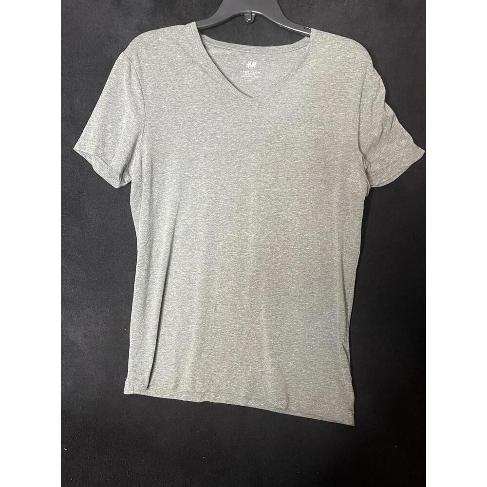 H&M Men's V-Neck Slim Shirt Moss Green Gray T-Shirt Size M
